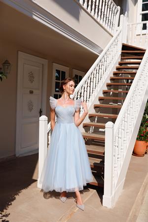 Sofia Bebek Mavi Özel Tasarım Abiye Tül Elbise