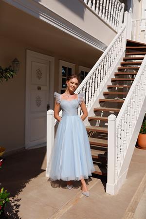 Sofia Bebek Mavi Özel Tasarım Abiye Tül Elbise