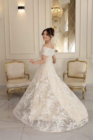 Sorella Prenses Beyaz Maxi Dantel Nişan Nikah Elbisesi