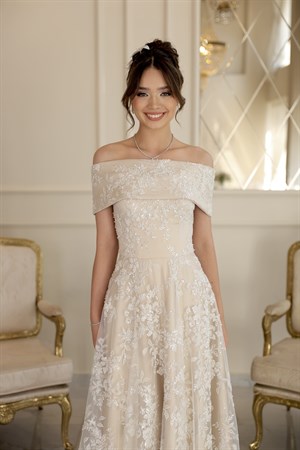 Sorella Prenses Beyaz Maxi Dantel Nişan Nikah Elbisesi