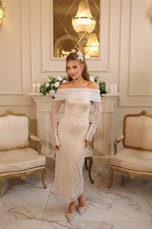 Tiara İnci Kalem Pile Bolero Nişan Nikah Elbise