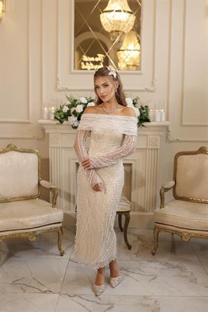 TheElsa | TIARA KALEM BEYAZ DANTEL ELBİSELERTiara İnci Kalem Beyaz Dantel Nişan Nikah Elbise