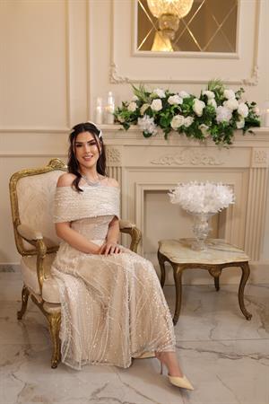 Tiara İnci Prenses Beyaz Dantel Nişan Nikah Elbise