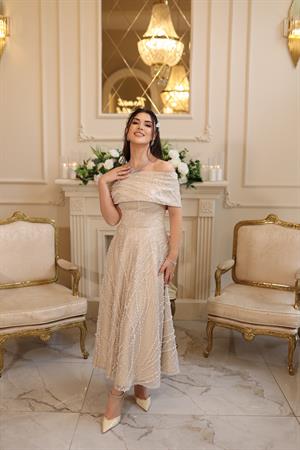 Tiara İnci Prenses Beyaz Dantel Nişan Nikah Elbise