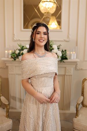 Tiara İnci Prenses Beyaz Dantel Nişan Nikah Elbise