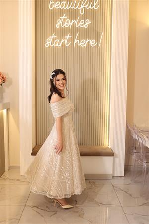Tiara İnci Prenses Beyaz Dantel Nişan Nikah Elbise