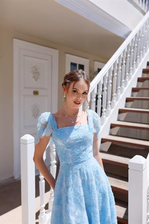 Vasilisa Bebek Mavi Dantel Özel Tasarım Abiye Elbise