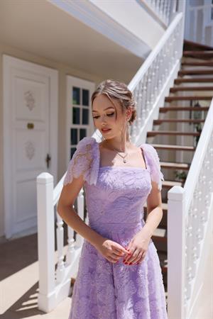 Vasilisa Lila Dantel Özel Tasarım Abiye Elbise