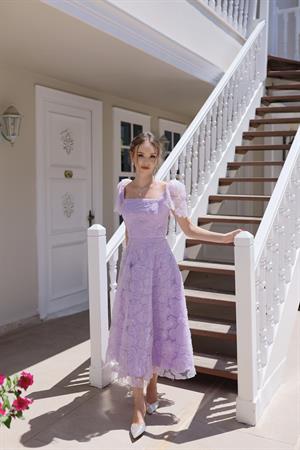 Vasilisa Lila Dantel Özel Tasarım Abiye Elbise