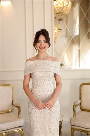 Zena Kalem Beyaz Dantel Nikah Nişan Söz Elbisesi
