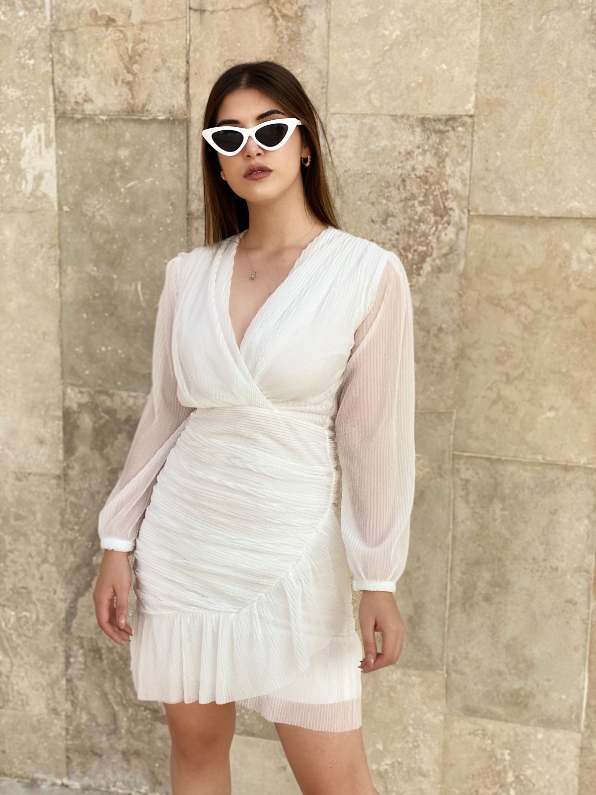 Beyaz Drapeli Venüs Elbise | TheElsa.com