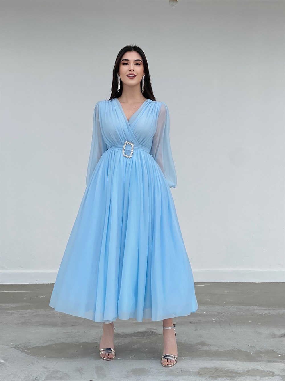 TheElsa | Kişiye Özel Üretim Abiye Elbiseler | Bolivya Bebek Mavi Özel  Tasarım Abiye Drapeli Tül Elbise