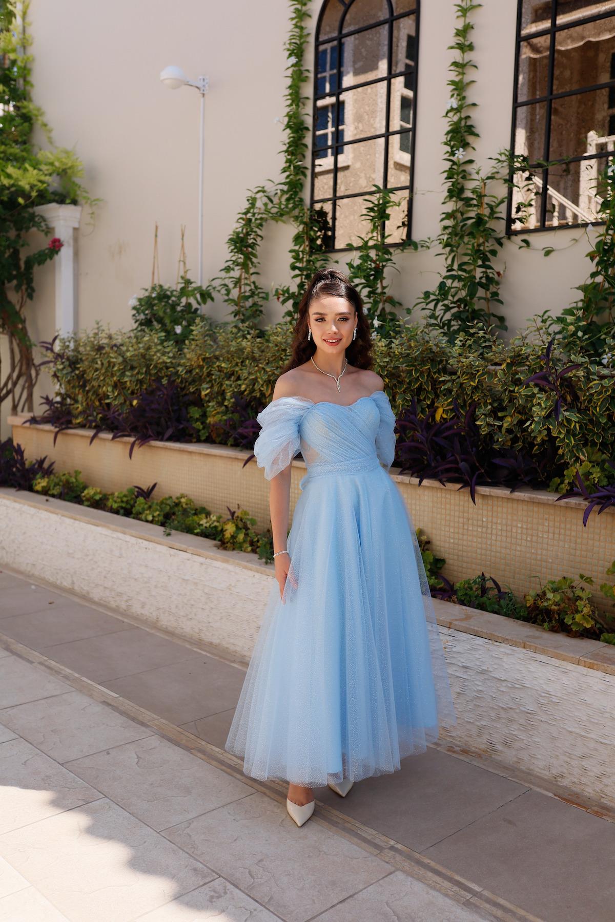 TheElsa | GİYİM | TAKI | Henna Simli Pudra Pembe Özel Tasarım Abiye Tül ElbiseÖZEL ÜRETİM ELBİSEHenna Glitter Baby Blue Special Design Evening Dress Tulle Dress