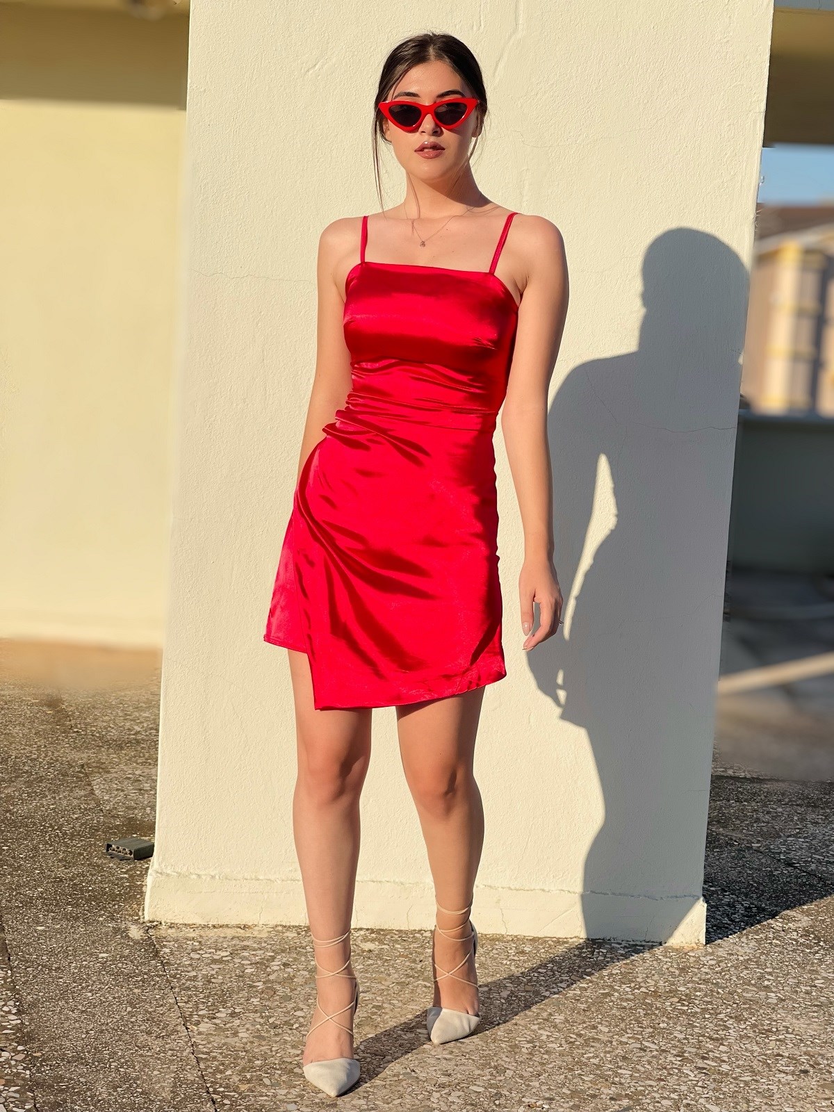 Kırmızı Saten Mini Elbise | TheElsa.com