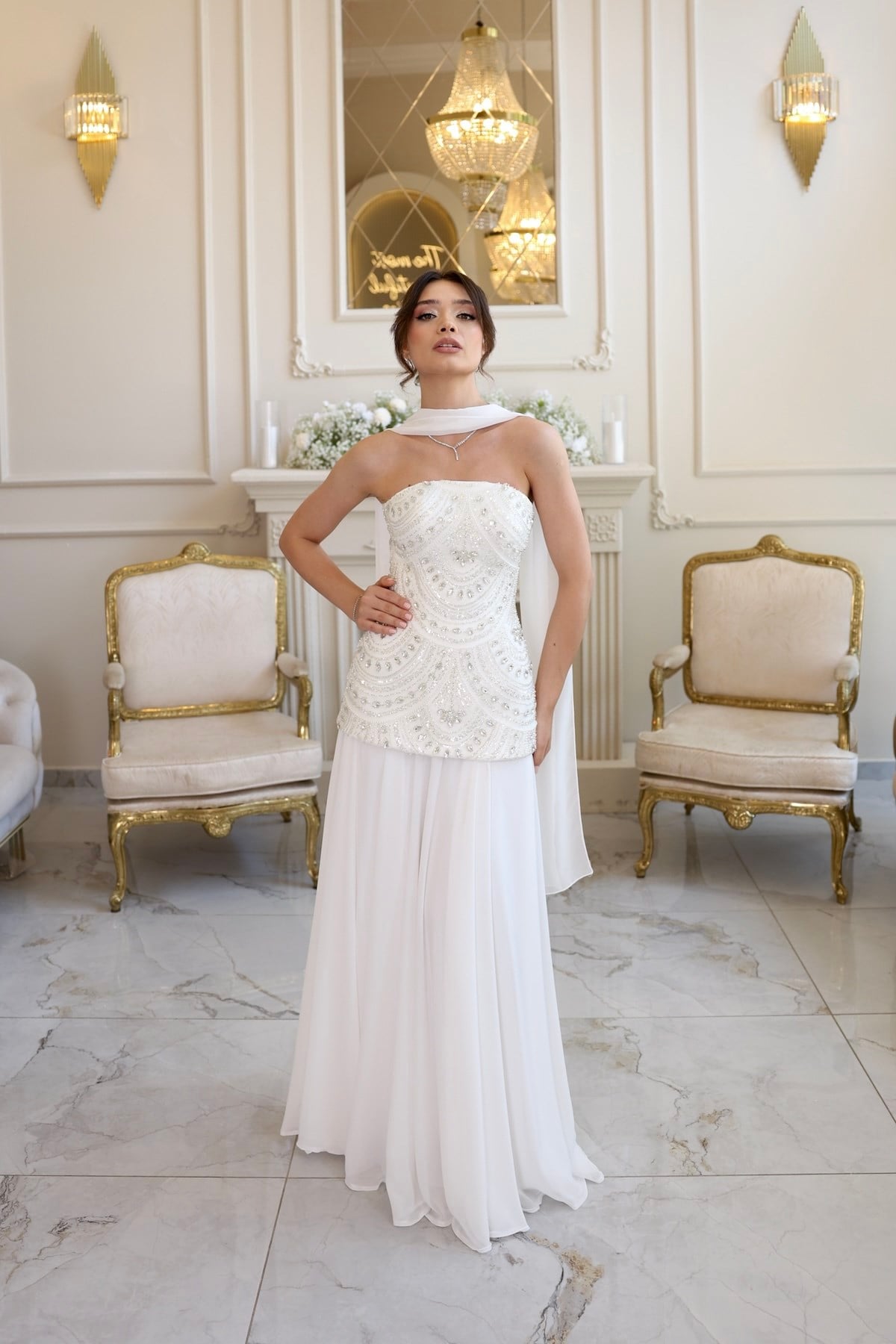 TheElsa | Lidya Blair Dantel Beyaz Şifon Tasarım Nikah Nişan Söz ElbisesiBEYAZ DANTEL ELBİSELERLidya Blair Dantel Beyaz Şifon Tasarım Nikah Nişan Söz Elbisesi