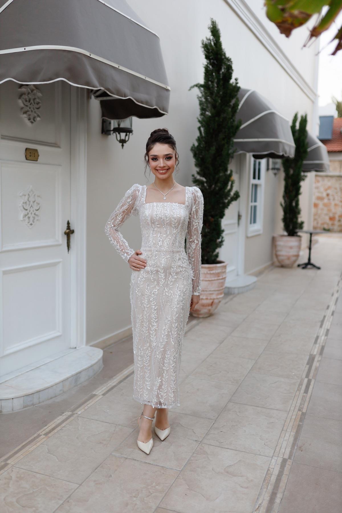 Nastya Midi Boy Özel Tasarım Dantel Abiye Elbise
