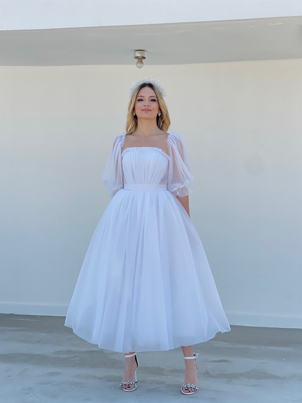 TheElsa | Kişiye Özel Üretim Abiye Elbiseler | Pera Beyaz Özel Tasarım  Simli Tül Nikah Elbisesi