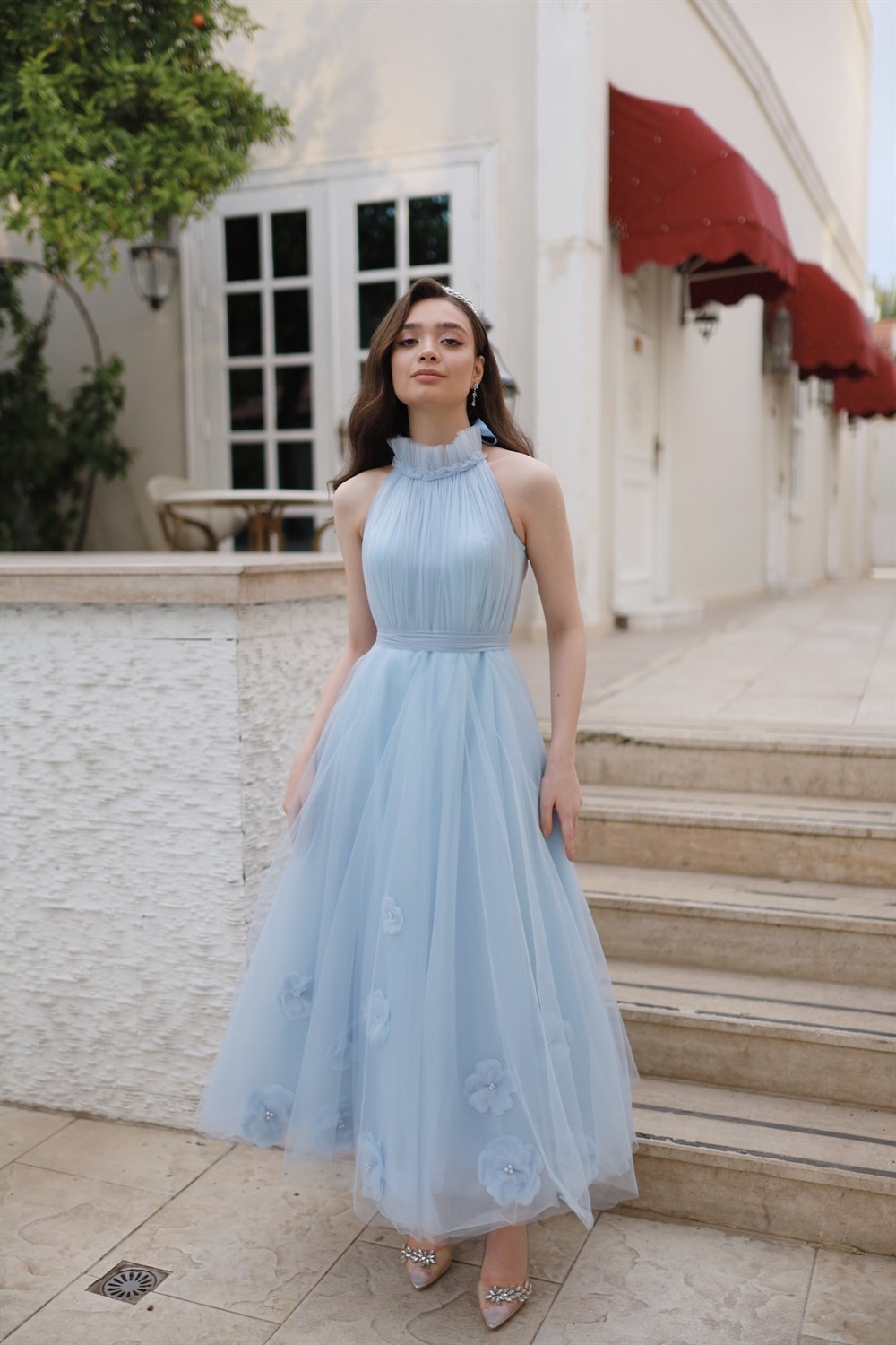 TheElsa | Kişiye Özel Üretim Abiye Elbiseler | Rose Bebek Mavi Özel Tasarım  Tül Abiye