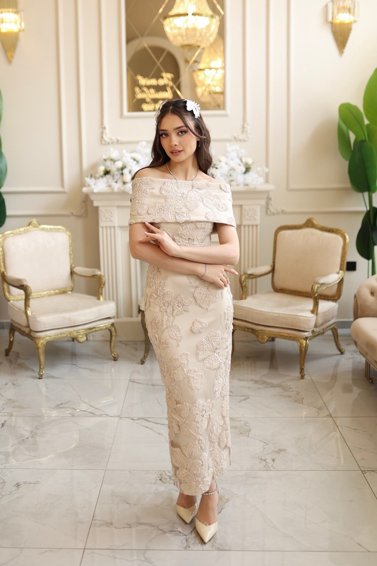 TheElsa | Sindirella Kalem Bej Saten Bolero