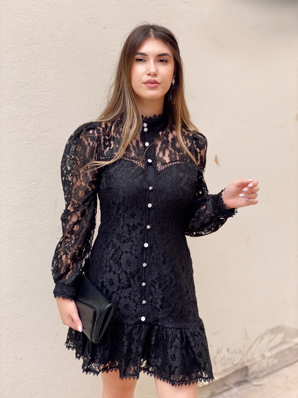 Siyah Dantelli Mini Elbise | TheElsa.com