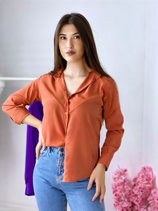 Kiremit Rengi İpek Gömlek | TheElsa.com