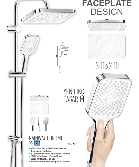 Valtemo Rainway Art Gray Rain Duş Seti VS-2913 