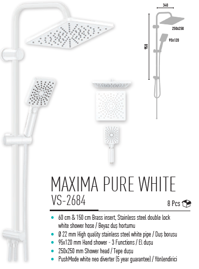 Valtemo Maxime Pure White Duş Seti VS-2684