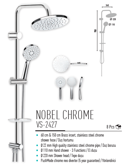 Valtemo Nobel Chrome Duş Seti VS-2427