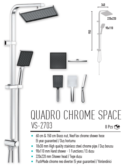 Valtemo Quadro Space Rain Duş Seti VS-2703