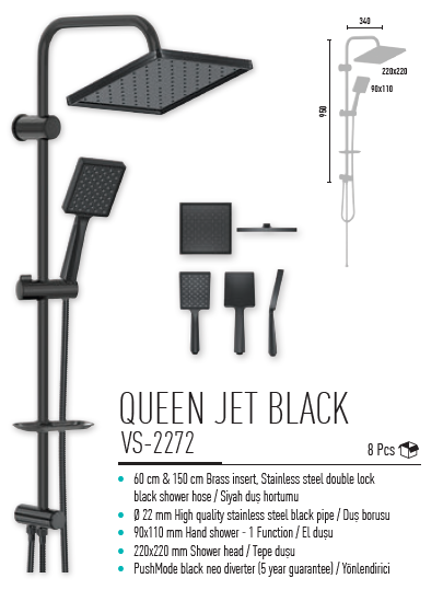 Valtemo Queen Jet Black Duş Seti VS-2272