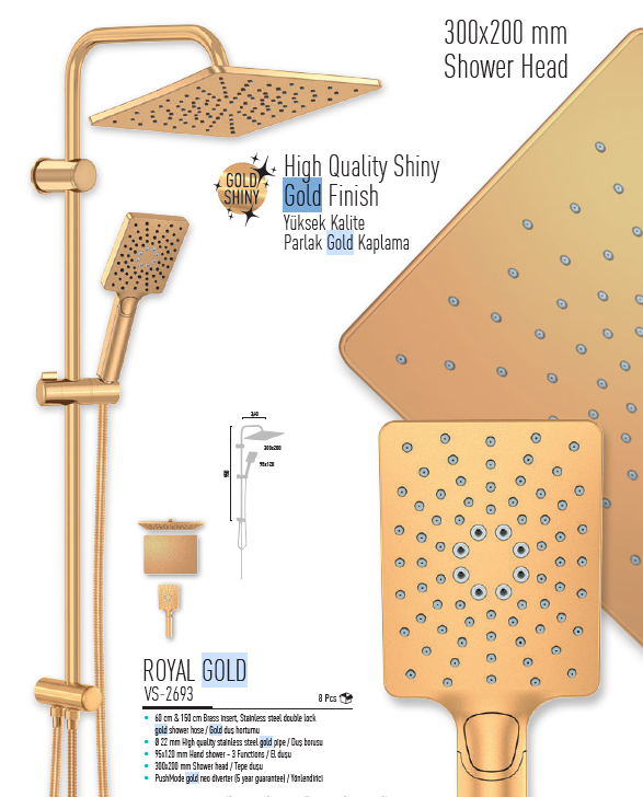 Valtemo Royal Gold Duş Seti VS-2693