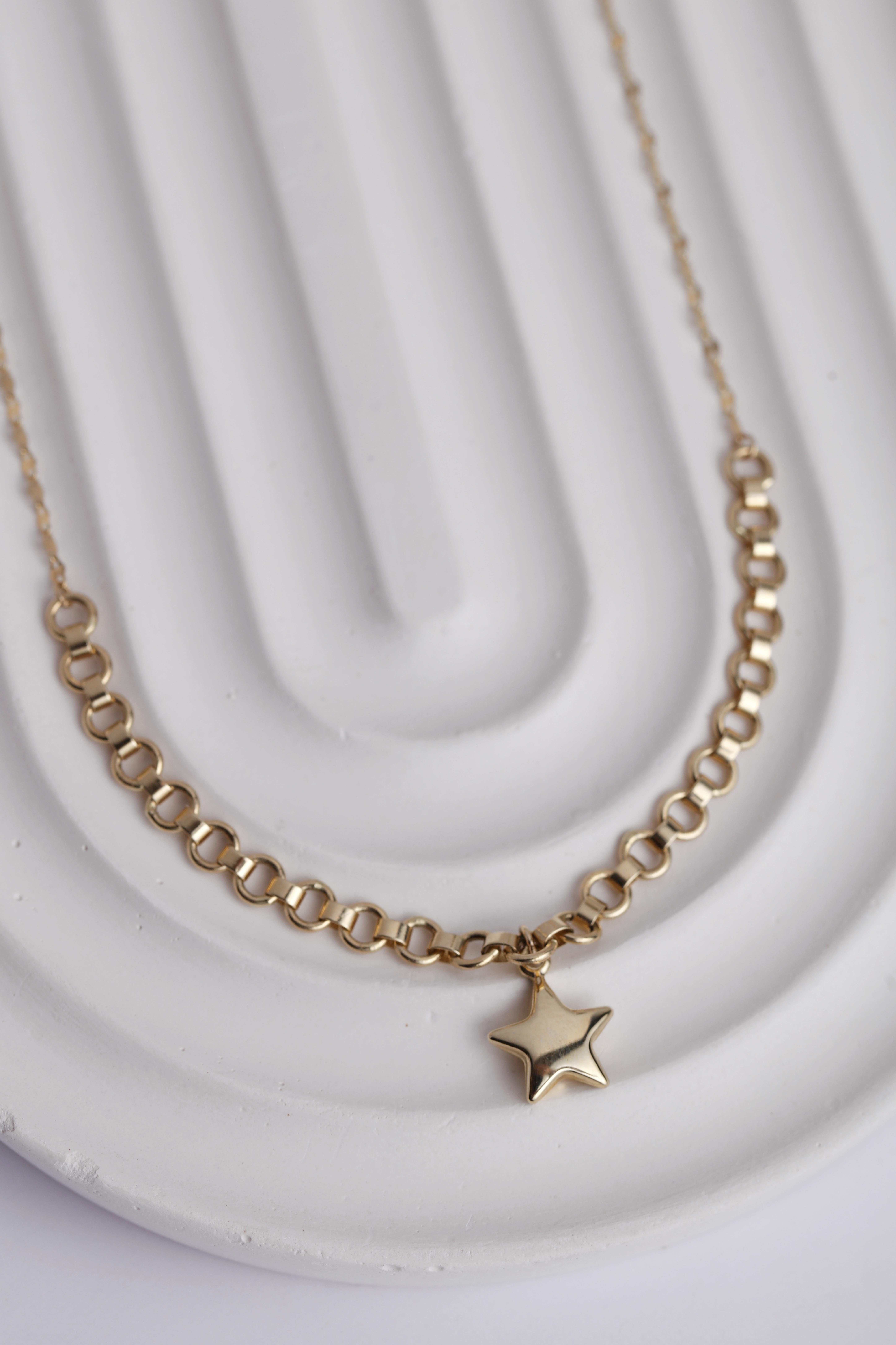  14 Ayar Altın Bombe Yıldız Kolye