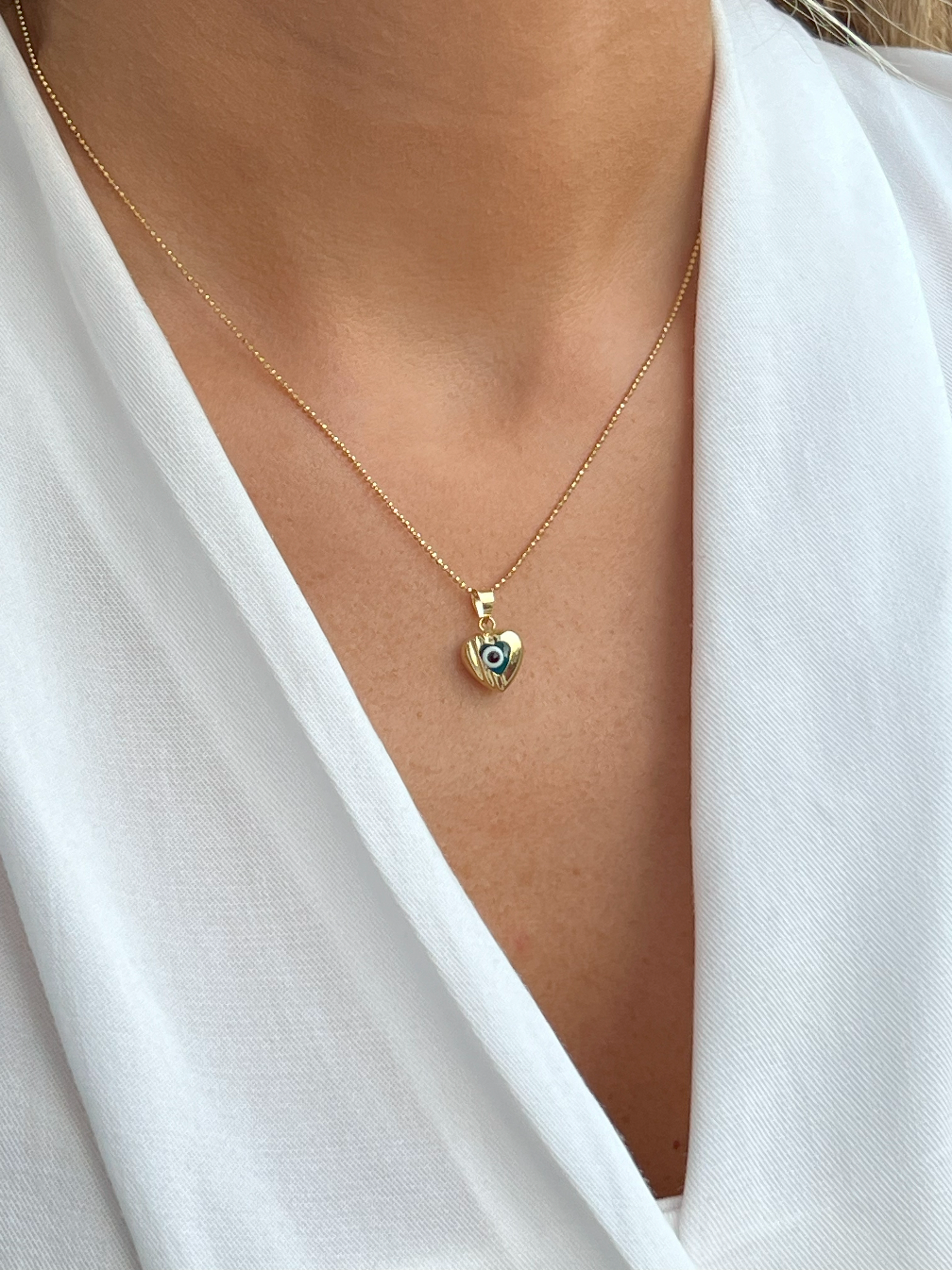 Gözlü Kalp Kolye | Jewelina Gözlü Kalp Kolye