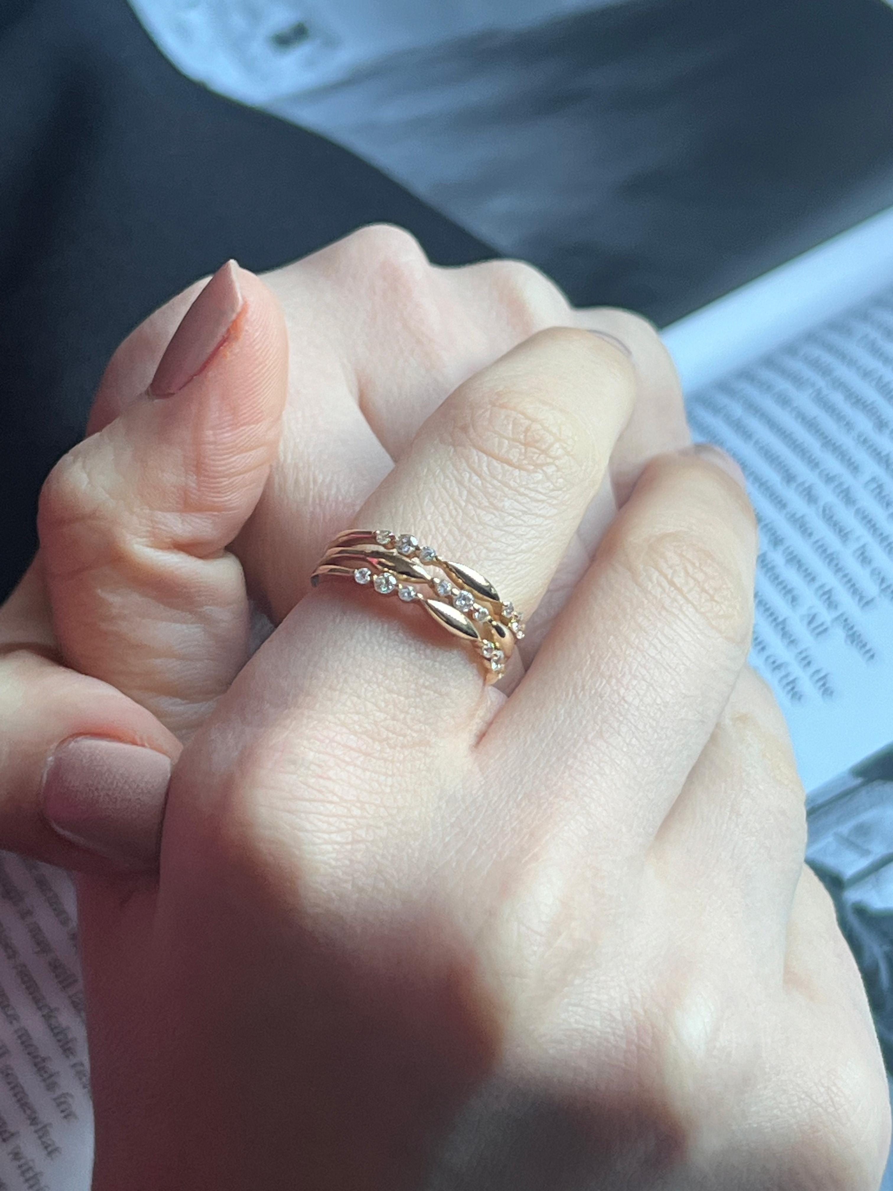 Turuncu Mineli Vintage Yüzük | Jewelina Store Üçlü Yüzük