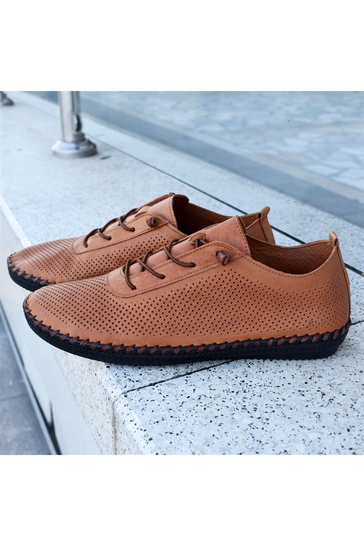 Hakiki Deri Taba Lazerli Erkek Loafer Günlük Ayakkabı - Morenica