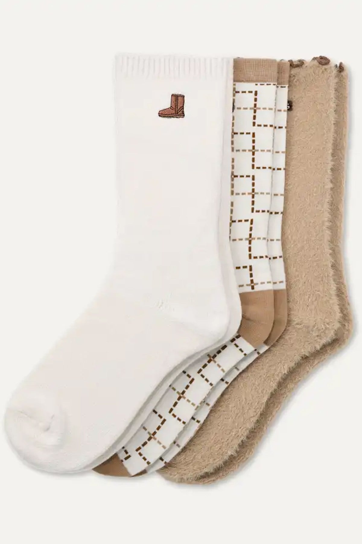 W UGG CLASSIC CREW 3 PACK CLASSIC BOOT / PLAID / SAND