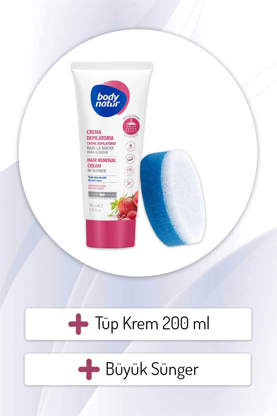 Body Natur Duşta Vücut Tüy Dökücü Krem Tüm Cilt Tipleri İçin Kırmızı  Meyveli - Hair Removal Cream