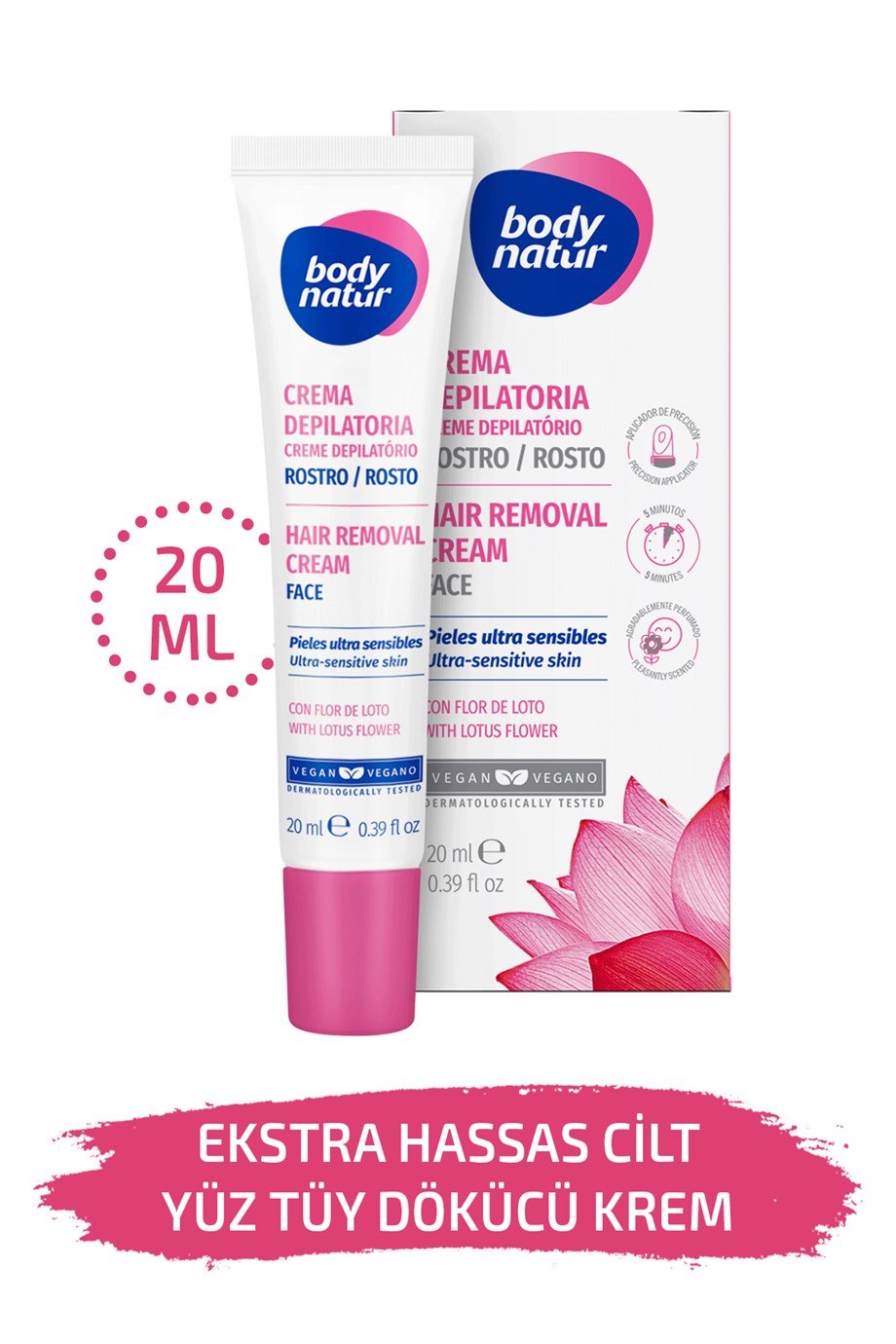 Body Natur Yüz Tüy Dökücü Krem Ekstra Hassas Ciltler İçin Lotus Çiçeği  Kokulu - Hair Removal Cream Face 20ml