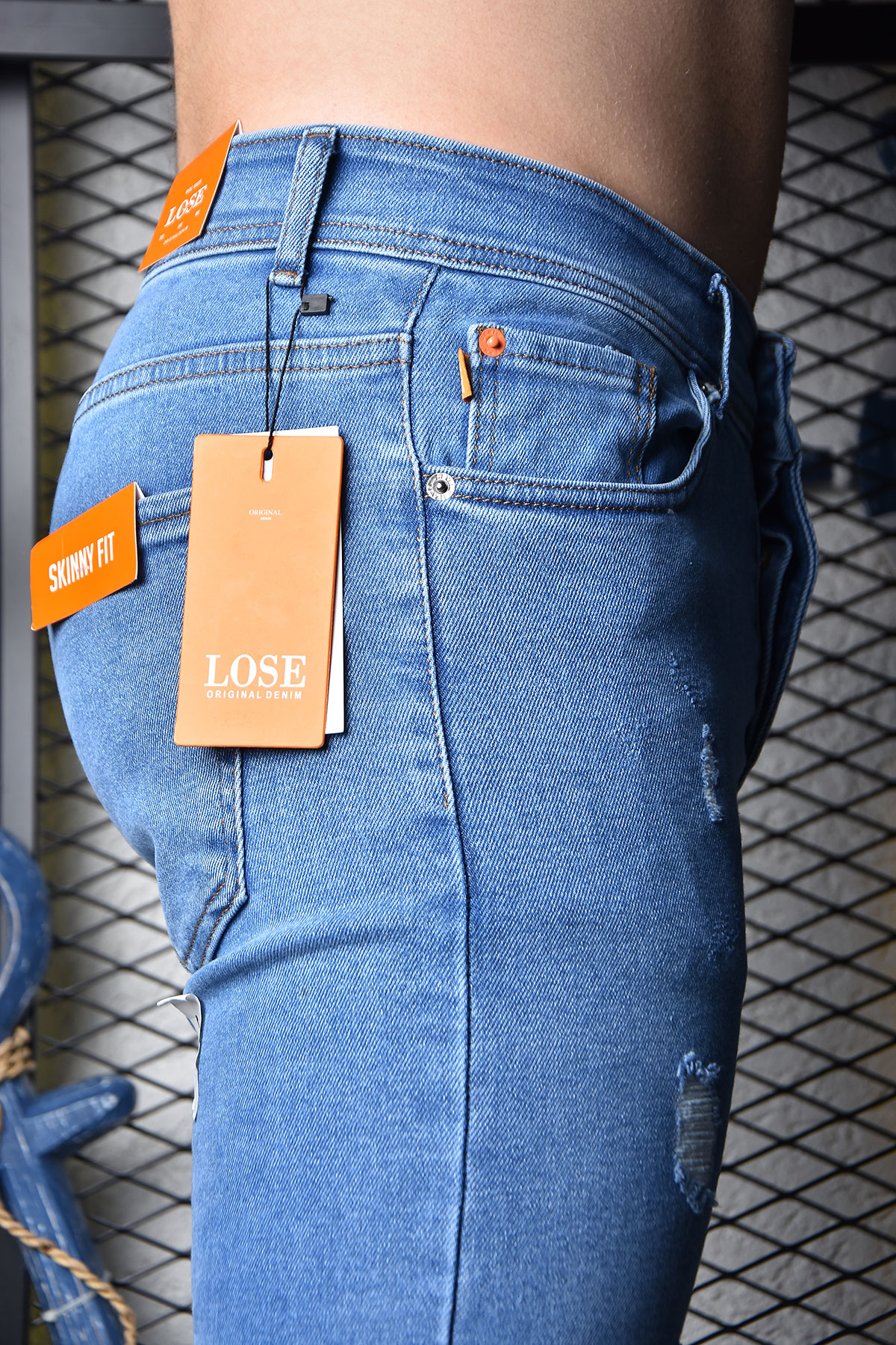 Açık Mavi Skinny Fit Lazer Yama Bilek Boy Erkek Pantolon -13688 | Lose Jeans