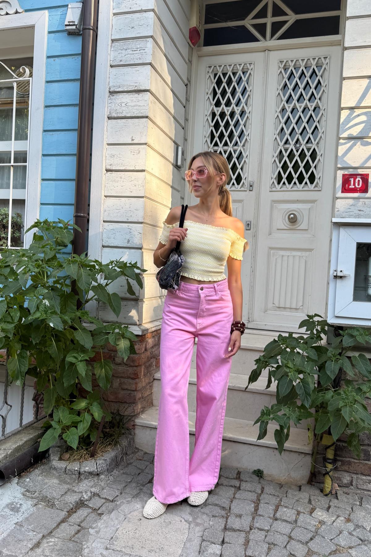 Bakır Düğmeli Gabardin Pantolon PEMBE