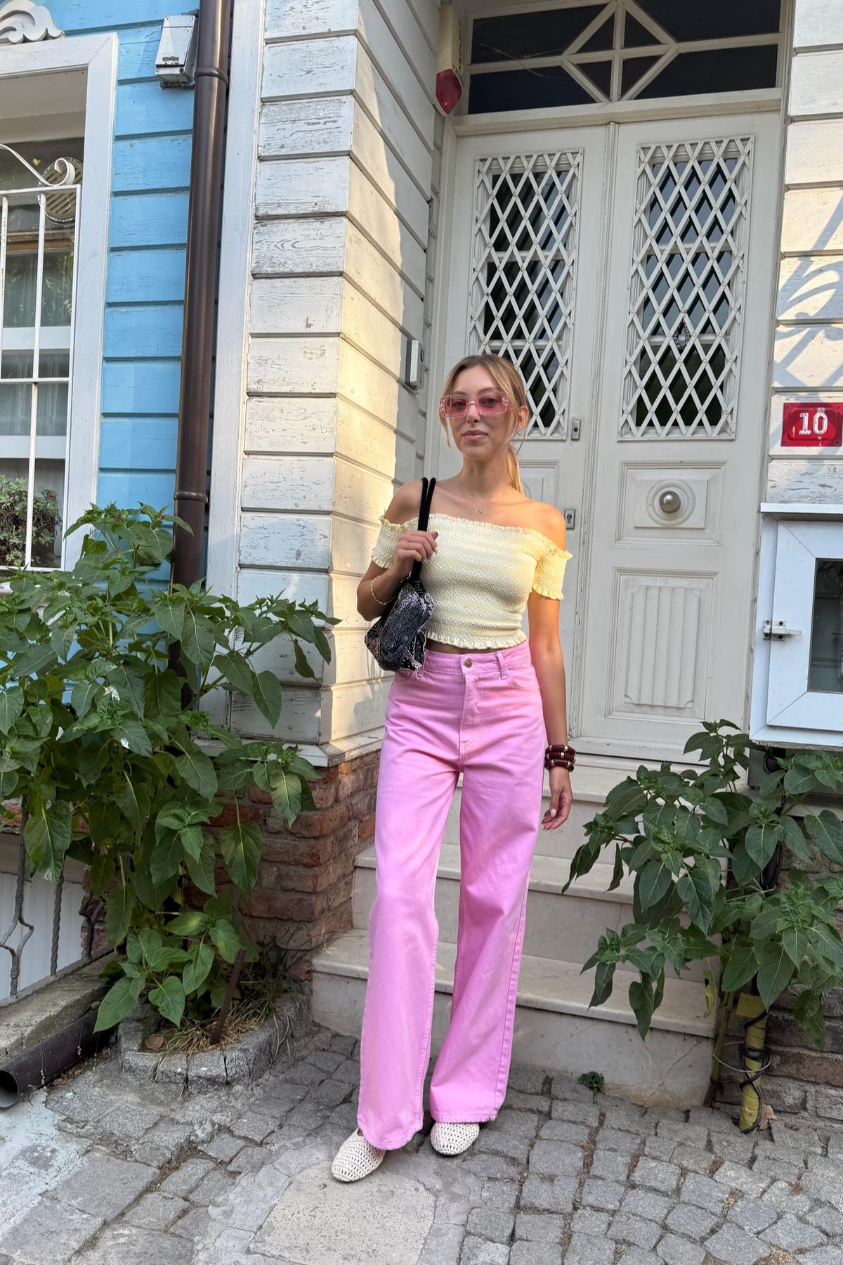 Bakır Düğmeli Gabardin Pantolon PEMBE