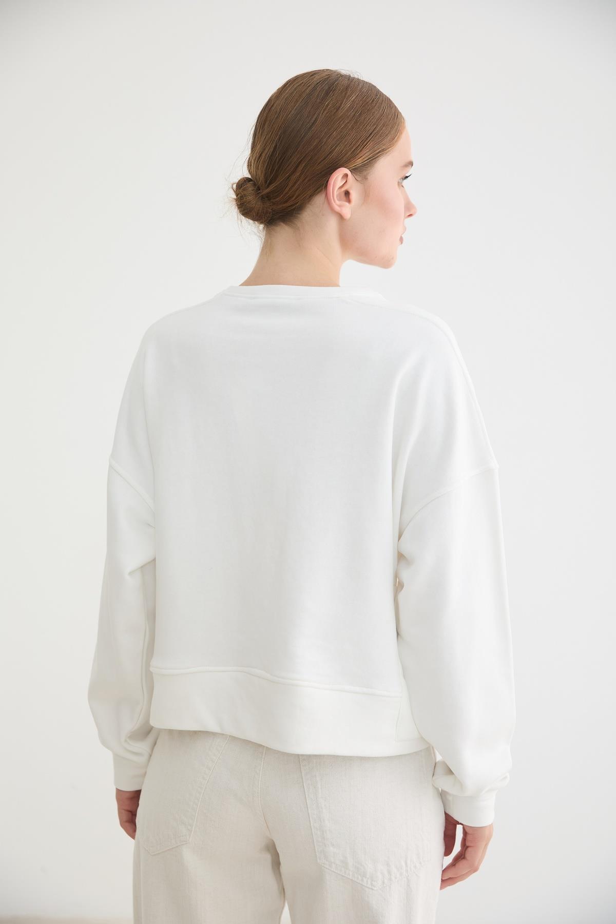 Cep Detaylı Kadın Sweatshirt EKRU