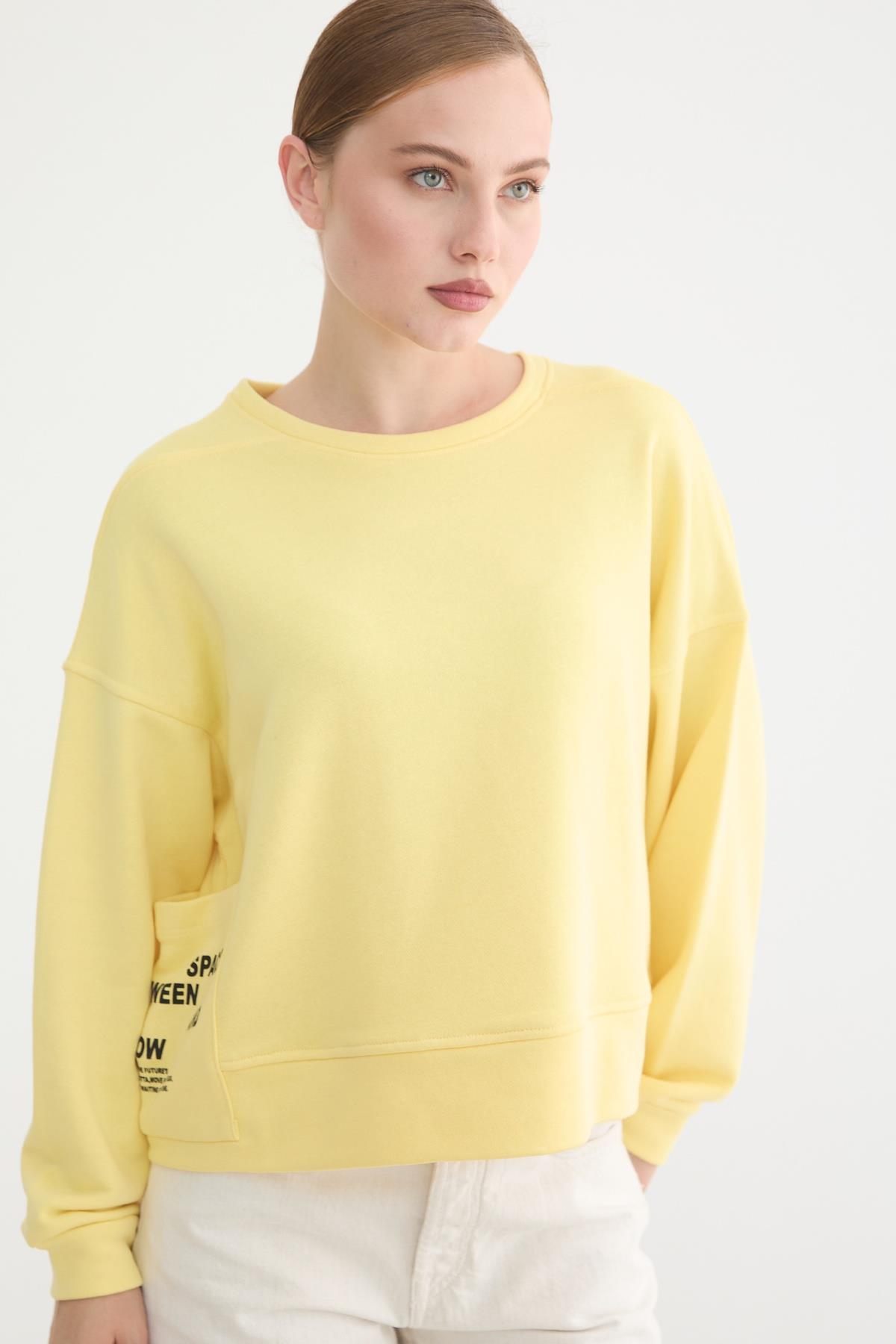 Cep Detaylı Kadın Sweatshirt SARI