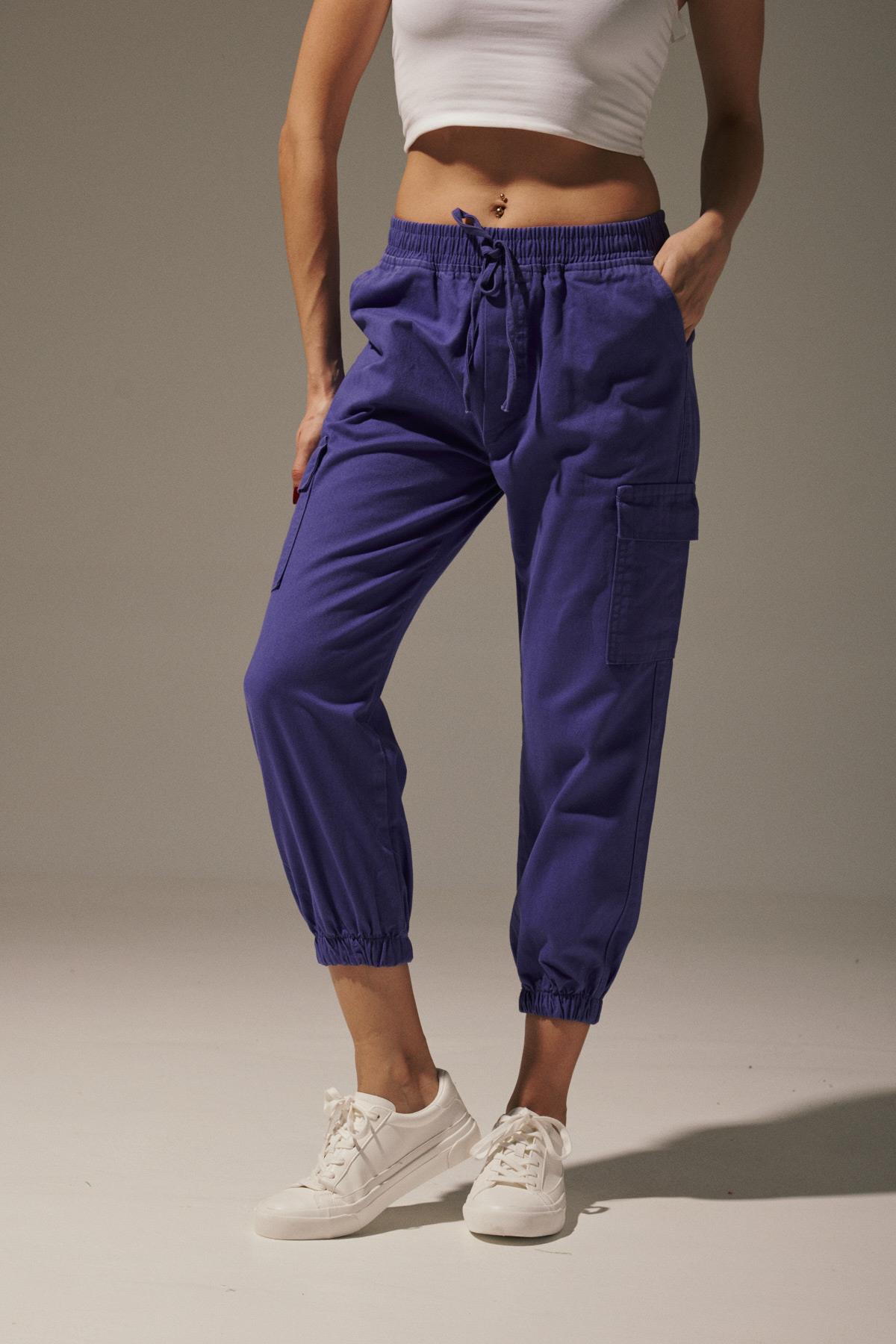 Gabardin Beli Lastik Kadın Pantalon LİLA