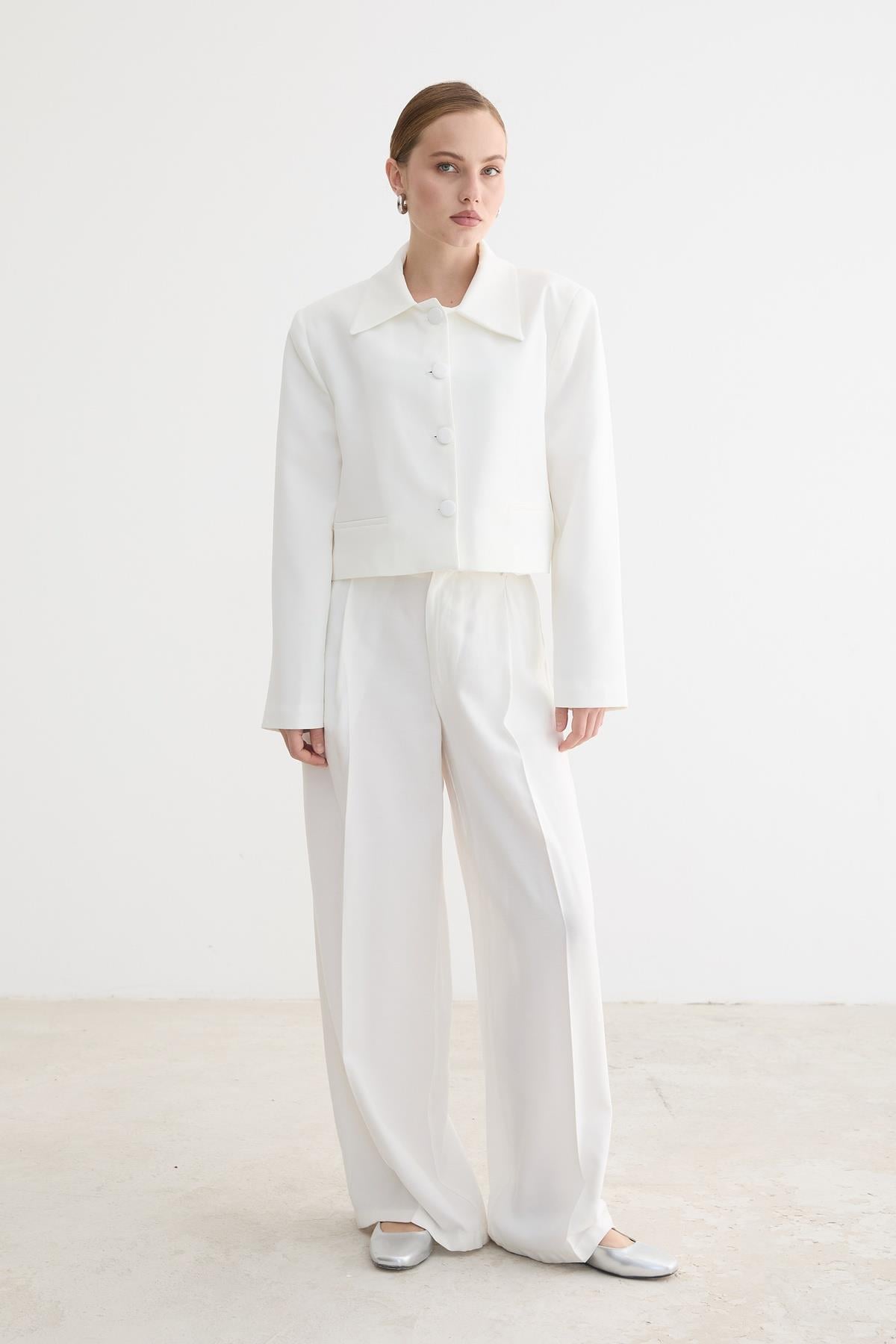 HÜRREM KUMAŞ KADIN CEKET EKRU