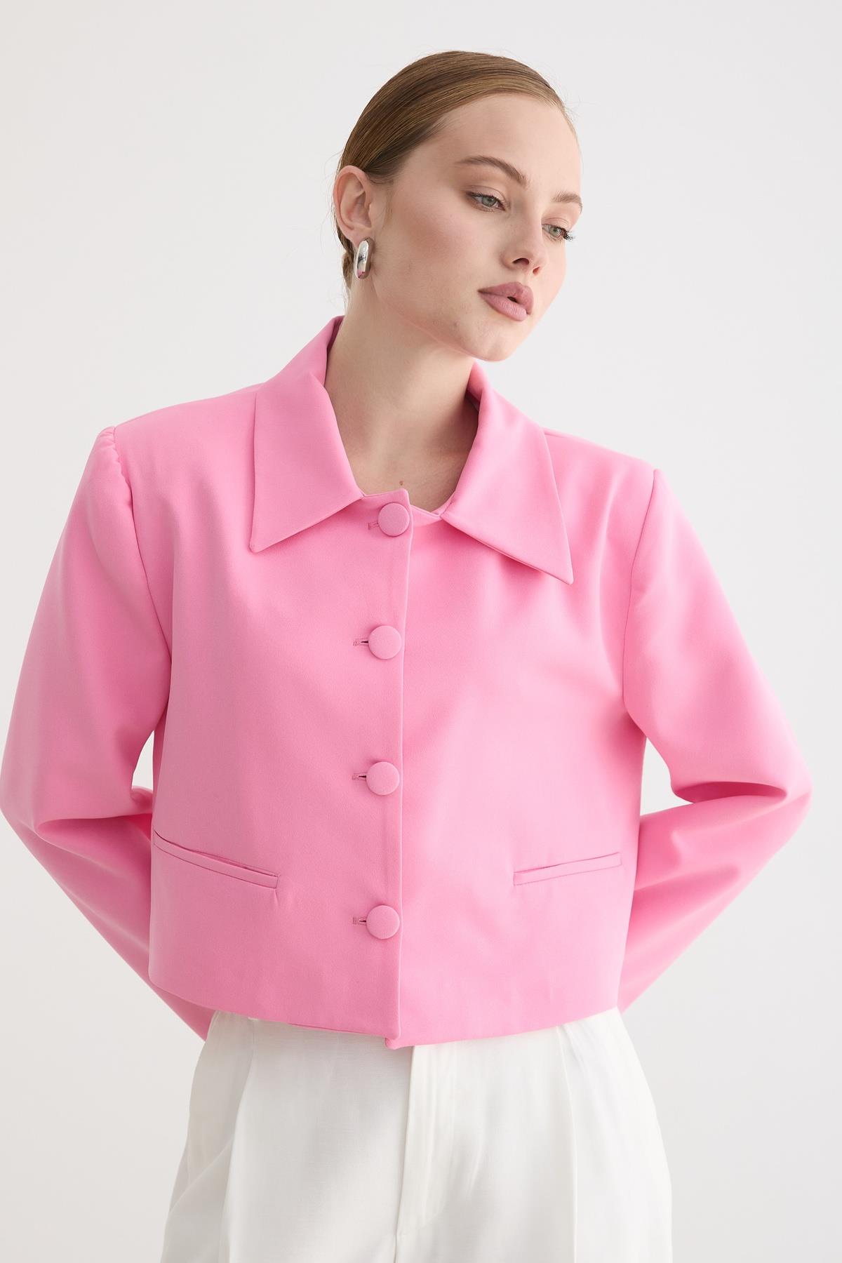 HÜRREM KUMAŞ KADIN CEKET PEMBE