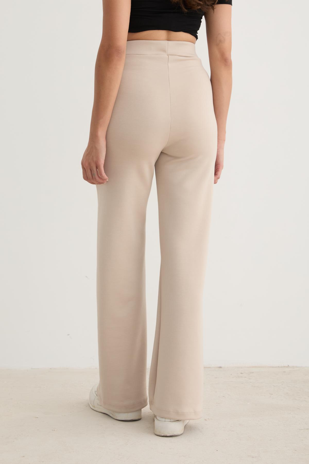 Kadın Beli Lastikli Çımalı Pantolon TAŞ