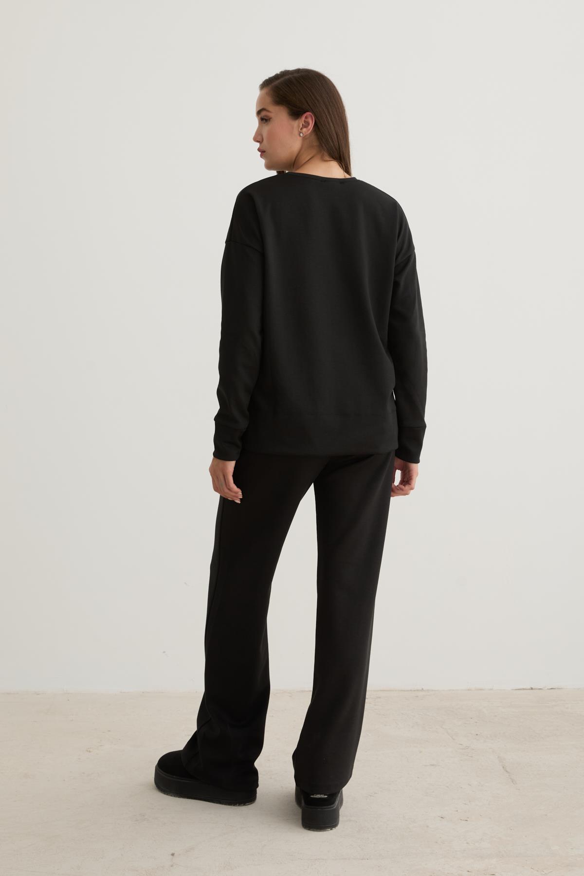 Kadın Bisiklet Yaka Oversize Sweatshirt SİYAH