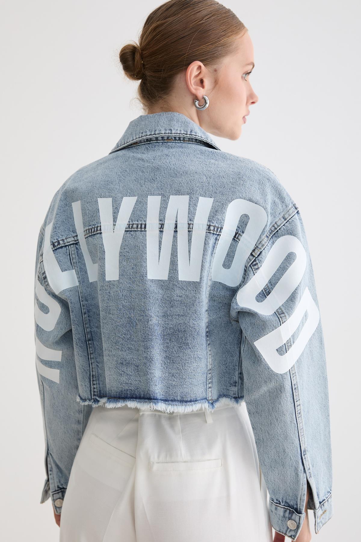 Kadın Crop Denim Ceket KAR YIKAMA