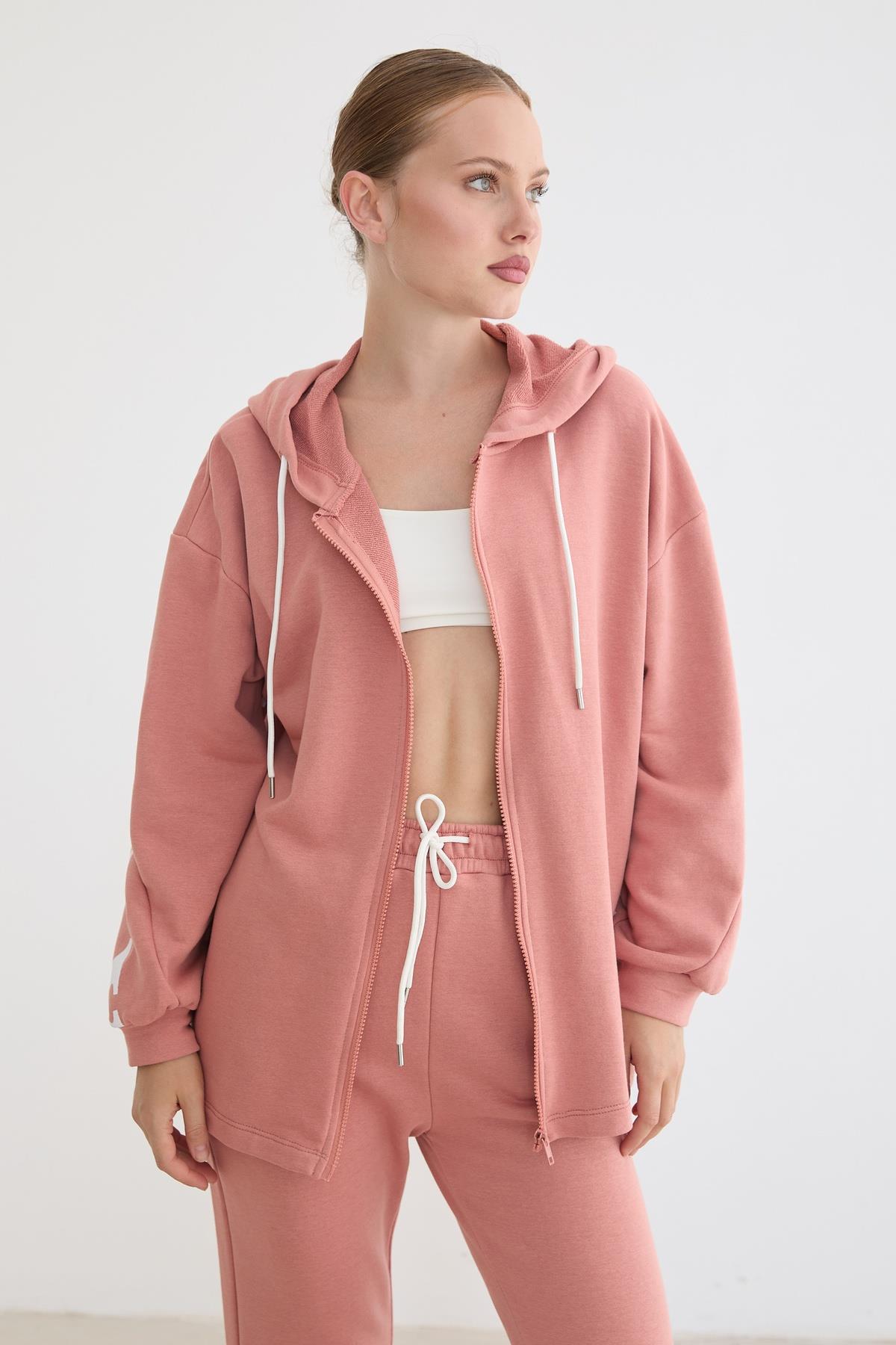 Kapşonlu Bağcıklı Sweatshirt PUDRA